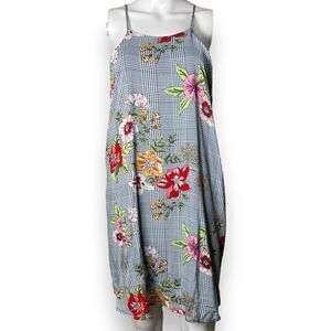 I Joah High Neck Houndstooth Floral Mini Dress Blue & White Size Medium